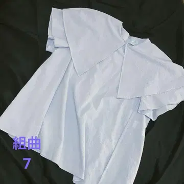 쿠미쿄쿠 축구 스트레치 카라 부착 블라우스 색스 블루 빅 사이즈