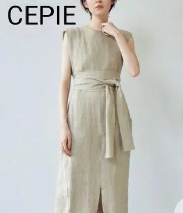CEPIE 베이지 슬리브리스 원피스