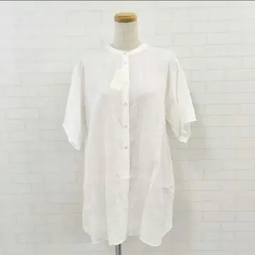 Parkes 파크스 린넨 100% 반팔 튜닉 셔츠 밴드 카라