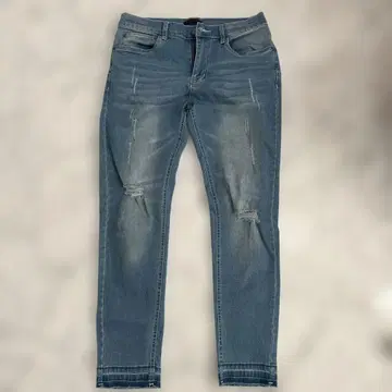 데미지 가공 슬림 핏 데님 팬츠