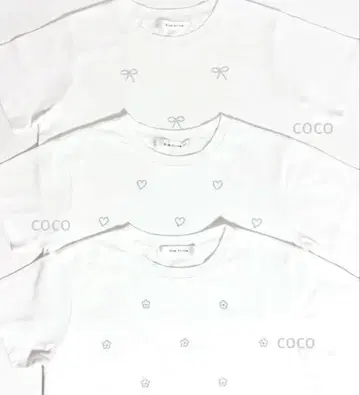 큐빅 반팔 티셔츠 화이트 면100% 리본 하트 플라워 발레 코어