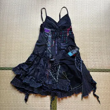 블랙 패치워크 원피스 페어리 그런지 y2k 빈티지
