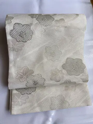 꽃무늬 후쿠로 오비 화이트 베이스에 은색 여름용