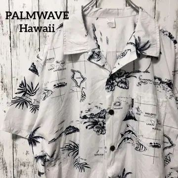 C2195 PALMWAVE 알로하 셔츠 코튼 지도 패턴 오픈 카라