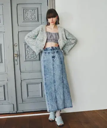 데님 I 라인 스커트 라벨 에뛰드