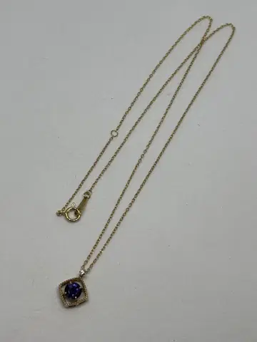 골드 K10 목걸이 블루 계열 스톤 목걸이 약 40cm