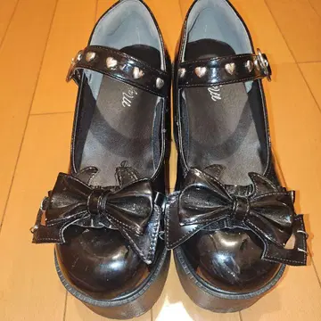 지뢰 블랙 리본 통굽 신발