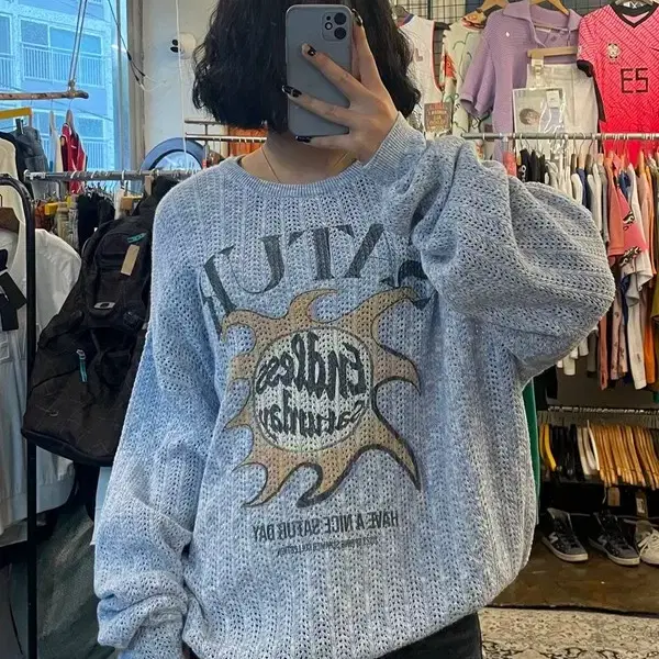 ニット・セーター SATUR Ibiza Ocean Graphic Meshed Knit 4FK1253 SATUR Ibiza Ocean Graphic Meshed Knit 4FK1253