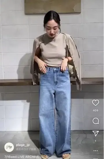 plage CINCH BACK DENIM 팬츠 36 신치 벨트 데님