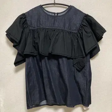 택 포함 새상품 가토로망테크 데님 디자인 티셔츠 블랙