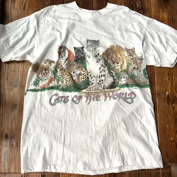 90s HABITA CATS 양면 프린트 티셔츠 싱글 스티치