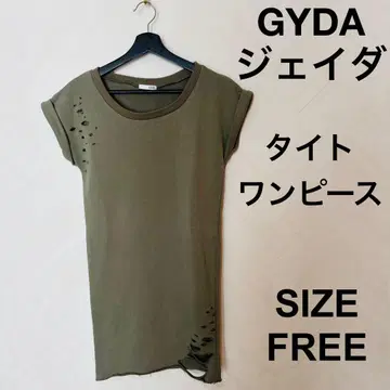 GYDA 제이다 크러쉬 타이트 원피스 카키 데미지 프리