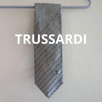 TRUSSARDI 스트라이프 넥타이 그레이 100% 실크 이탈리아제