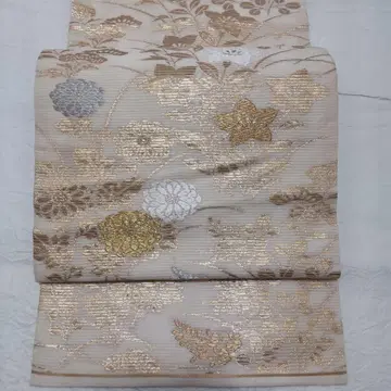 순수 실크 금실 가을 풀꽃 무늬 명주 나고야 오비 (250)