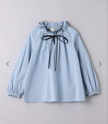 UNITED ARROWS 오간자 프릴 바이컬러 블라우스 라이트 블루
