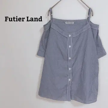 퓨티어랜드 블라우스 오프숄더 스트라이프 면 혼방 어깨끈 얇은 소재