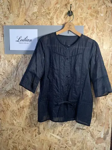 Leilian 코튼 다크 블루 튜닉 반소매