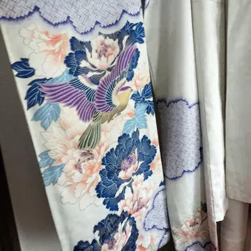 쇼와 레트로 후리소데 앤티크 꽃과 새