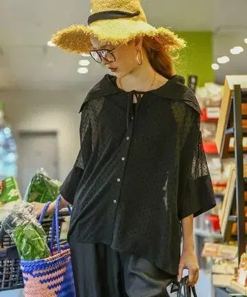 완판 새상품 KELEN 케렌 세일러 카라 블라우스 YIMO 블랙 도트