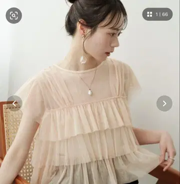 튤 프릴 프렌치 슬리브 상의 hinari 택 포함