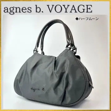 agnes b. 하프문 나일론 가죽 핸드백 카키