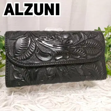 ALZUNI 장지갑 블랙 페이즐리 알즈니 지갑 검정 가죽 올 패턴 꽃무늬