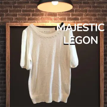 MAJESTIC LEGON 반팔 니트 화이트 얇은 소재 펄 넥