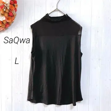 sQwa 슬리브리스 실크 티셔츠 블랙 L 하이넥 레이스 실크 얇은
