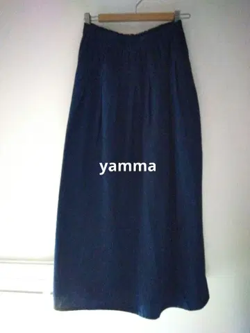 얀마 산업 yamma 이세 목화 턱 스커트 네이비 나염 프리 사이즈 롱