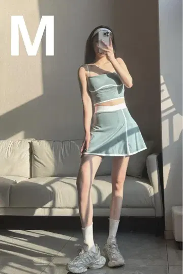ALO Yoga 여성용 스포츠 브라 + 스커트 세트 민트 그린 M