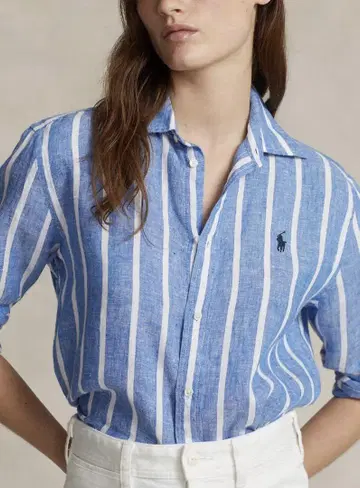 Ralph Lauren 긴팔 피케 셔츠 블루/화이트
