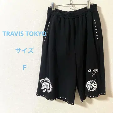 TRAVIS TOKYO 스컬 프린트 블랙 숏 팬츠 하프 팬츠