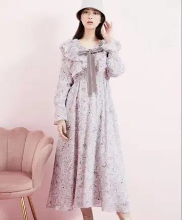 SNIDEL 플리츠 칼라 프린트 원피스 스나이델 IVR