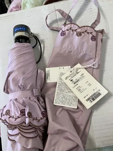 MICHEL KLEIN 연보라색 장미 자수 접이식 우산 빅 사이즈