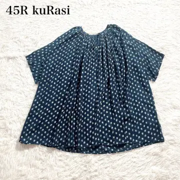 45R KURASI 쿠라시 꽃무늬 도트 개더 블라우스 인디고