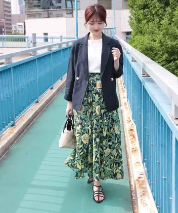 JINES 랜덤 티어드 스커트 Devaux 보타니컬 프린트
