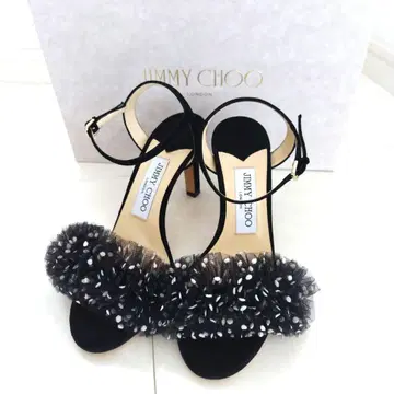 JIMMY CHOO 블랙 튤 샌들 35.5 (22.5cm)