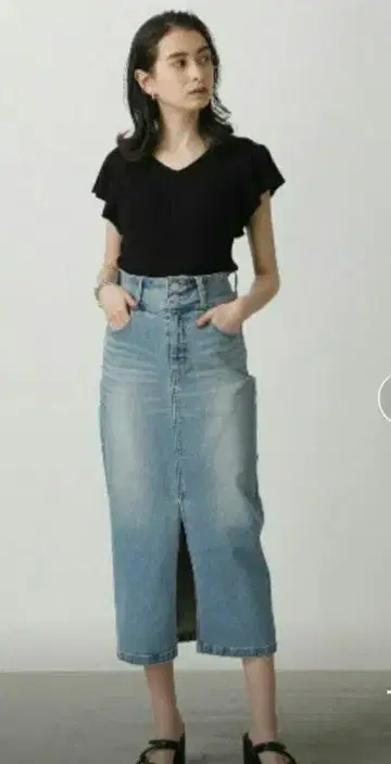 새상품 AZUL BY MOUSSY 하이 웨스트 슬릿 데님 스커트 S
