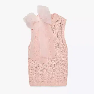 ZARA 오간자 리본 니트 탑 슬리브리스