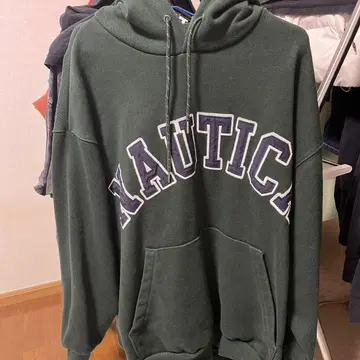 NAUTICA 노티카 헤비 웨이트 후드티 다크 그린 로고