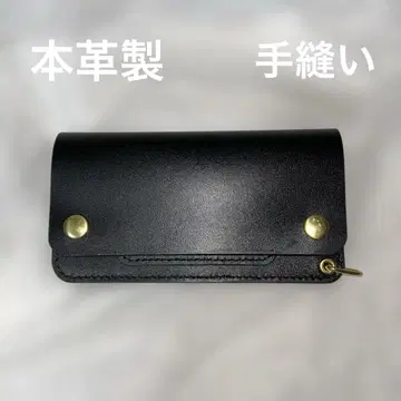 천연 가죽 롱 트래커 지갑 블랙 골드