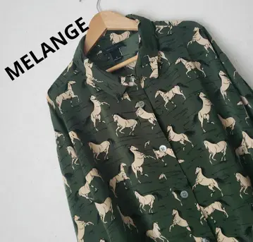 MELANGE 멜랑주 말 패턴 레트로 오버 사이즈 셔츠 올 패턴 그린