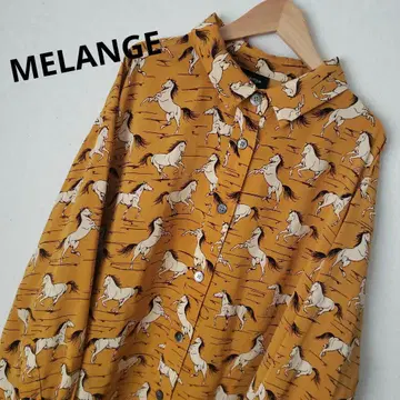 MELANGE 멜랑주 말 패턴 레트로 오버 사이즈 셔츠 올 패턴 머스타드