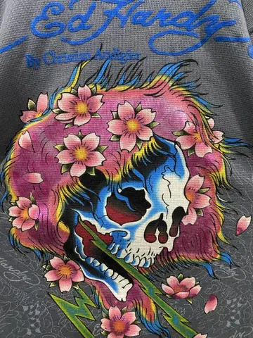 ED HARDY 긴팔 티셔츠 그레이 XL 사이즈 MADE IN USA