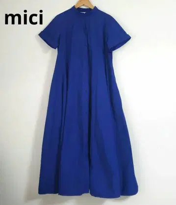 mici ROSEBUD 맥시 길이 반팔 셔츠 원피스 코튼 블루
