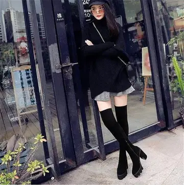블랙 스웨이드풍 롱 부츠