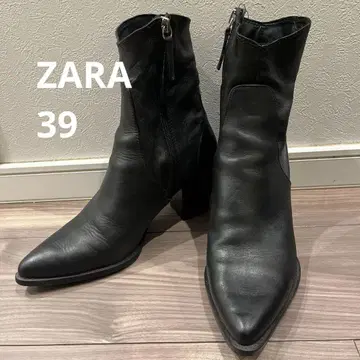 ZARA 자라 리얼 가죽 힐 숏부츠 39 블랙 사이드 지퍼 새상품급