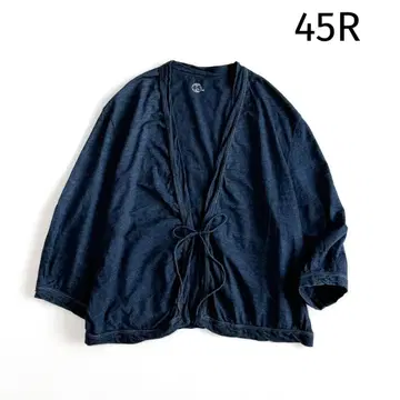 45R 인디고 코튼 가디건 볼레로 리본