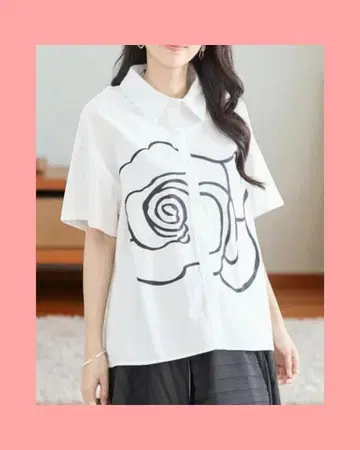 미사용 새상품! 선화 로즈 무늬 반팔 셔츠 (화이트) ML