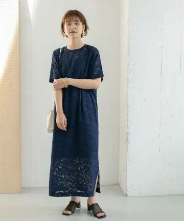 KBF 전체 레이스 롱 원피스 새상품급 KBF 네이비